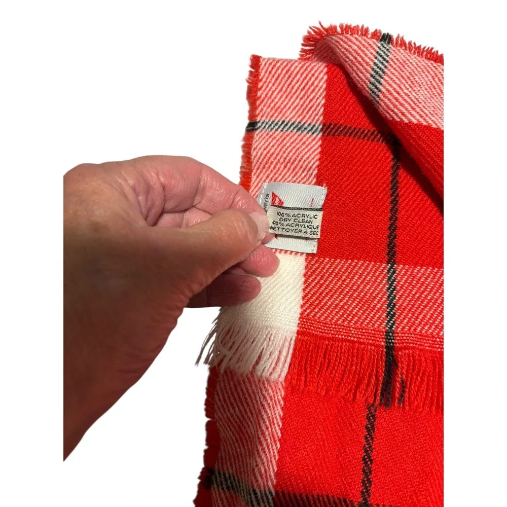 Budweiser Embroidered Logo Red,‎ White and Black Plaid Fringed Scarf. Unisex.